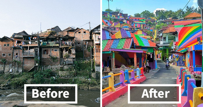 Un villaggio indonesiano è diventato un arcobaleno di colori